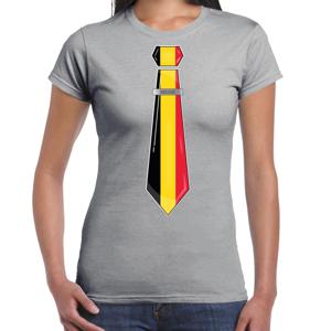 Verkleed T-shirt voor dames - stropdas Belgie - grijs - supporter - themafeest