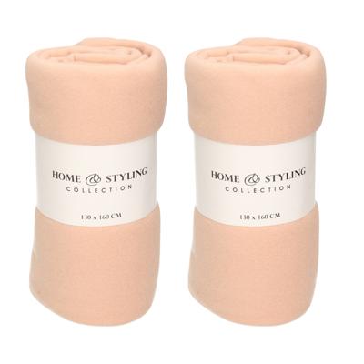 H&S Collection Fleece dekentje - 2x - polyester stof - lichtroze - 130 x 160 cm