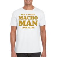 Foute party t-shirt voor heren - macho man - wit - glitter goud - carnaval/themafeest Foute party t-shirt voor heren - macho man - wit - glitter goud - carnaval/themafeest