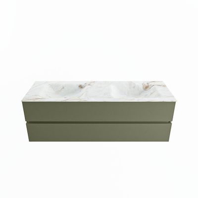 MONDIAZ VICA-DLUX 150cm badmeubel onderkast Army 2 lades. Inbouw wastafel CLOUD dubbel 2 kraangaten, kleur Frappe.
