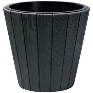 Prosperplast Plantenpot/bloempot Wood Style - buiten/binnen - kunststof - antraciet - D49 x H45 cm   -