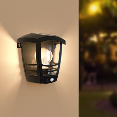 HOFTRONIC™ Clark - Solar Wandlamp - met PIR bewegingssensor - 3000K warm witte lichtbron - IP44 waterdicht - Zwart - Tuinverlichting - Buitenlamp