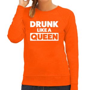 Drunk like a Queen sweater oranje voor dames - Koningsdag truien