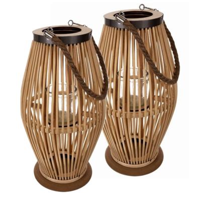 Lantaarn Rotan - 2x - bamboe - natuurlijke look - H40 cm - lantaarn windlicht - binnen en buiten Lantaarn Rotan - 2x - bamboe - natuurlijke look - H40 cm - lantaarn windlicht - binnen en buiten