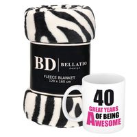 Cadeau verjaardag 40 jaar vrouw set - Fleece plaid/deken zebra print met 40 great years awesome mok   - - thumbnail