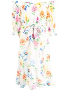 Boutique Moschino robe ceinturée à fleurs - Blanc