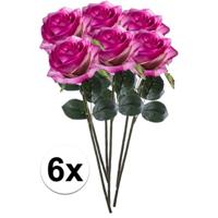 Kunstbloem roos Simone - 6x - fuchsia - 45 cm - decoratie bloemen