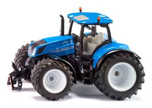 Siku New Holland T7.315 HD speelgoedtractor 1:32 metaal/kunststof blauw incl. frontgewicht motorkap kan worden geopend met trekhaak