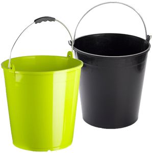 Groene en zwarte schoonmaakemmers/huishoudemmers set 15 liter en 32 x 31 cm