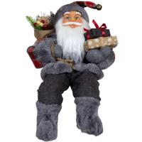 Kerstman pop Joris - H45 cm - grijs - zittend - kerstman beeld - decoratie figuur