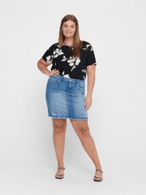 ONLY CARMAKOMA top met korte mouw en bloemenprint CARVICA zwart/wit/rood