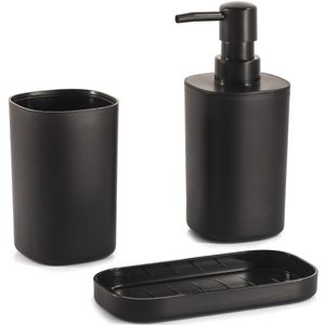 Badkamer accessoires set 3-delig Lona - Kunststof - Zwart - Zeeppompje/beker/schaal