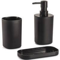 Badkamer accessoires set 3-delig Lona - Kunststof - Zwart - Zeeppompje/beker/schaal