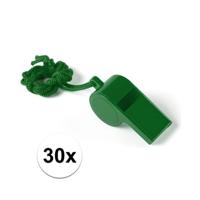 Fluitjes van kunststof - Multipack van 30x stuks - groen - aan koordje - herrie maken - sport