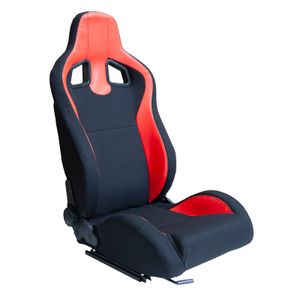 Sportstoel 'MR' - Zwart Kunstleder + Rood Pine textiel - Dubbelzijdig verstelbare rugleuni SS75PZR