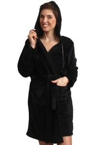 Zwarte fleece badjas met capuchon – kort model-l