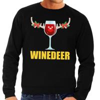 Foute kersttrui - Winedeer print - zwart - voor heren - lange mouwen - sweater - wijn