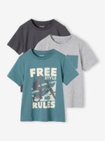 Set van 3 geassorteerde jongens-T-shirts met korte mouwen blauwgroen