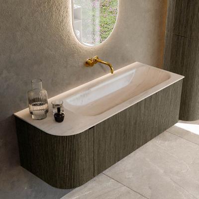 Badmeubel Mondiaz Kurve-Dlux | 125 cm | Meubelkleur Shadow | Wastafelkleur Meli | Solid surface | Wasbak rechter zijde spoelbak | Zonder kraangat(en)