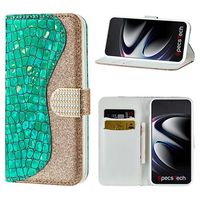 Croco Bling Series Samsung Galaxy S21 Ultra 5G Wallet Case - Groen - thumbnail