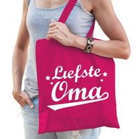 Katoenen cadeau tasje Liefste oma fuchsia roze - thumbnail