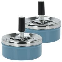 Set van 2x stuks druk en draai tafel asbak metaal blauw/chrome 9 x 5 cm