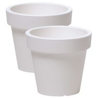 2x stuks basic plantenpot/bloempot kunststof dia 13.5 cm/hoogte 12 cm parel wit - thumbnail