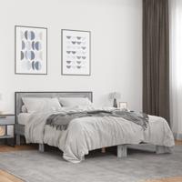 Bedframe bewerkt hout metaal grijs sonoma eiken 135x190 cm