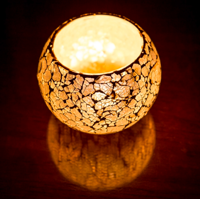 Waxinehouder crackled glass - bol large transparant in 2 maten