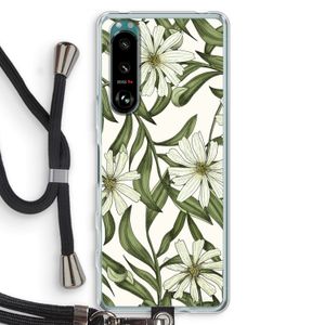 Wit bloemenpatroon: Sony Xperia 5 III Transparant Hoesje met koord
