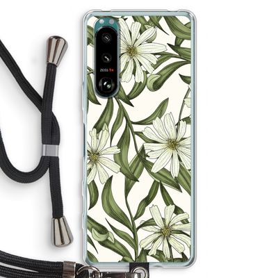 Wit bloemenpatroon: Sony Xperia 5 III Transparant Hoesje met koord