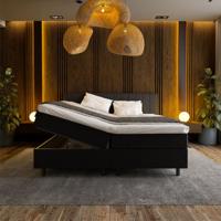 2-Persoons Boxspring met opbergruimte Beam - Zwart 140x210 cm - Pocketvering - Inclusief Topper - Dekbed-Discounter.nl