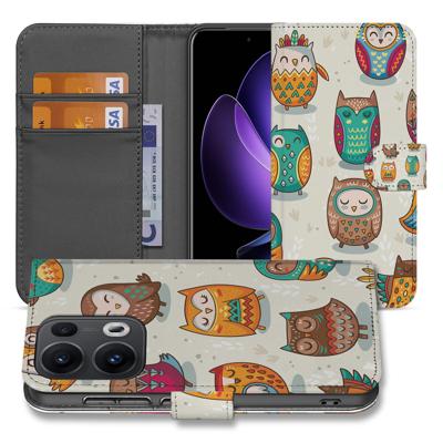 OPPO Reno 13 Pro | Telefoonhoesje | Met pasjeshouder | Vrolijke Uilen