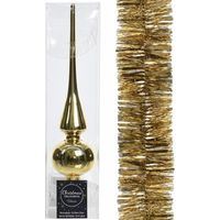 Kerstboomversiering set gouden piek en folieslinger 270 cm - thumbnail