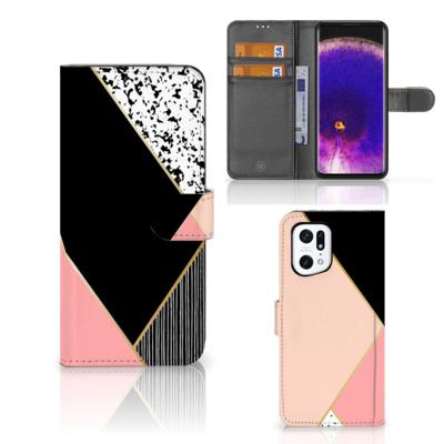 OPPO Find X5 Pro | Book Case | Zwart Roze Vormen