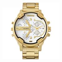 CAGARNY 6820 modieuze Business stijl grote Dial kalender Display mannen Quartz dubbele beweging horloge met stalen Band (goud + wit)