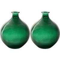 Jodeco Bloemenvaas - 2x - groen glas - ribbel - D16 x H20 cm - Vazen