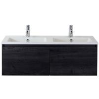 Frozen Badmeubelset 120 cm - Greeplijst in Kleur - Black Oak - Keramische Wastafel Wit Dubbel 2 Kraangaten