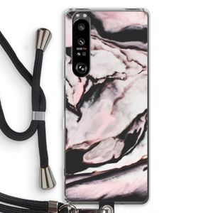 Roze stroom: Sony Xperia 1 III Transparant Hoesje met koord