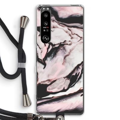 Roze stroom: Sony Xperia 1 III Transparant Hoesje met koord