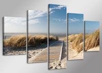 Schilderij - Uitzicht op Noordzee, Blauw/Beige, 160X80cm, 5luik - thumbnail