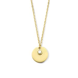 Ketting Graveerplaatje Geboortesteen Juni geelgoud-zirconia wit 45-49 cm