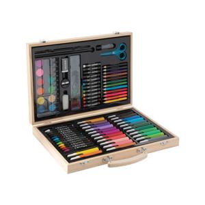 Teken en verf set - 86-delig - in houten koffer - hobbymateriaal - tekenkoffer