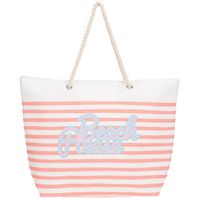 Strandtas met handvat wit/roze gestreept met Beach Please print polyester 38 x 39 cm - Strandtassen - thumbnail