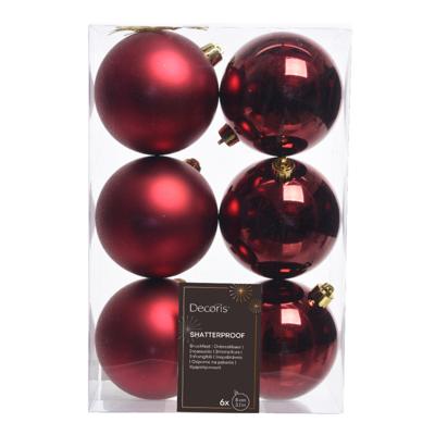 Decoris Kerstballen - 6x st - donkerrood - 8 cm - kunststof - kerstversiering