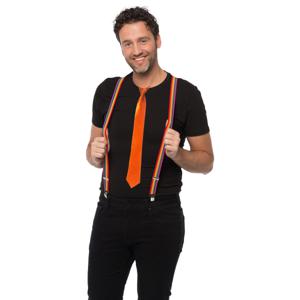 Carnaval verkleedset bretels en stropdas - regenboog - oranje - volwassenen/unisex - feestkleding