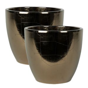 2x stuks plantenpot/bloempot in een strakke Scandinavische look goud Dia 20 cm en Hoogte 19 cm