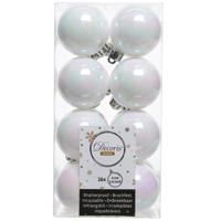 Decoris kleine kerstballen - 16x st - wit parelmoer - 4 cm - kunststof - onbreekbare kerstballen