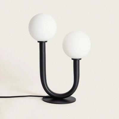 Tafellamp zwart met opaalglas 2x G9 fittingen &apos;Lombardo&apos;