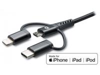 Mobilize Mobilize Strong Nylon Cable 3in1 USB to Micro USB, USB-C, Apple MFi Lightning 1.5m Black